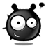 Four black cartoon bug-like icons with large white eyes, small antennae, and subtle smiles arranged in a on gray background