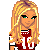 Pixelated character with long blonde hair and green eyes wearing a red and white top, next to a blue 'entry' text in a red-bordered frame.