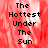 Red background with pixelated black text reading 'The Hottest Under The Sun' in four identical arranged in a