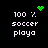 Pixelated icon with black background, white text reading '100 % soccer playa', and green pixel art symbols changing across frames.