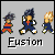 Three pixelated figures in dynamic poses with a gray background and the word 'Fusion' below them.