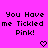 Pixelated text on bright pink background with two heart symbols below the text.