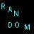 Pixelated cyan text spelling 'RAN DO M' on a dark, multicolored pixelated background with visible noise.