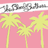 Pink background with three yellow palm trees and black cursive text reading 'The Beach Brothers' on a white banner.