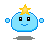 Four pixelated blue characters with yellow stars on their heads, each in a different pose against a gray background.