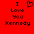Red background with black pixelated text reading "I Love You Kennedy" and a heart symbol replacing the 'O' in Love.