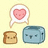 Pixel art featuring a pink heart speech bubble, two toast slices, and green text reading CHIBI TOAST <333 on a light background.
