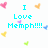Pixelated icon with cyan text 'I Love Memph!!!!' surrounded by multicolored hearts and '<3' symbols on white background.