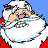 Pixelated Santa Claus with white beard and red suit, wearing a hat with holly sprigs, in various facial expressions against blue background.