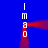 Blue background with red and white geometric shapes forming a symmetrical pattern of vertical lines connected by horizontal bars.