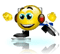 Yellow emoji face with blue eyes, red headphones, and black skates glides across ice in six sequential poses showing motion progression.