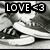 Black-and-white animation of a foot in a sneaker stepping on a circular object, with 'LOVE<3' text in the top-left corner.