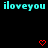 Pixelated cyan text 'iloveyou iloveyou' spans the top against a black background, with two red pixel hearts below.