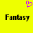 Yellow background with a purple pixelated heart icon above two black 'Fantasy' text blocks in pixelated font.