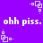 Purple background with white pixelated text and small square icons arranged in a pattern