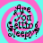 Four identical pixelated display 'Are You Getting Sleepy?' text over pink and cyan spiral backgrounds with black lettering