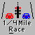 Pixelated 1/4 Mile Race icon with red and blue cars, traffic light, road lines, and text on gray background.