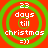Red background with four green concentric circles containing white text reading "23 days till christmas =))" in pixelated font.