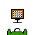 Pixel art of computer monitors on green stands with white domes, some displaying checkered patterns or cartoon scenes, others showing text like "Woo-hoo!!" and "I Have Cable Again!!"
