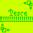 Green pixelated text and symbols on a bright yellow background with repeating horizontal lines and small square patterns.