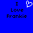 Blue background with black text reading "I Love Frankie" and a white pixelated heart symbol replacing the word "love" in one instance.