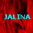 Red background with three cyan 'JALINA' text instances; one section is solid gray.