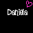 Pixelated text 'Danyala' appears twice on a black background with a pink heart symbol above the left instance.