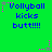 Green background with blue text reading "Volleyball kicks butt!!!!" and pink star-like sparkles in pixelated style.
