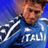 Pixelated static image of a person in blue sports attire with white text on the chest, set against a gradient background.