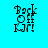 Pixelated text 'Back Off Jr!' in black on cyan background with white horizontal bars shifting position across frames.