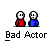 Pixel art of two figures in red and blue shirts standing side-by-side with text below, showing animation variations including one figure extending an arm and another lying down.