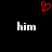 Red pixelated heart symbol above two white 'him' text elements on black background.