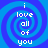 Four identical blue spiral backgrounds with white text reading "i love all of you" arranged in a
