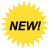Yellow starburst shape with jagged edges on gray background, containing black text 'NEW!' in bold sans-serif font.