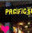 Pixelated icon with yellow text 'PACIFIC' over dark background, pink heart symbol on left, and abstract colorful shapes below.