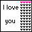 Animated pixel art with 'I love you' text and pink heart symbols changing across frames