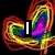 A split-screen animated icon with a rainbow swirl, pink heart outline, and blue heart symbols on black background, displaying partial text.