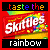 A contact sheet of 10 animated frames showing a Skittles candy package with rainbow text and color variations, arranged in a 4x3 grid with one empty space.