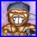 Pixelated static icon of a muscular cartoon character with brown skin, wearing a dark headband and holding a large silver gun against a light purple background.
