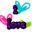 Pixelated icon with 'i' and 'love' text, heart symbols, and a cartoon character in green overalls and a cap.
