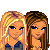 Pixel art featuring two female figures, a cave scene with objects, and pink text about true friendship.