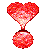 Red heart-shaped icon with circular base in various 3D-rendered states showing different angles and lighting effects.