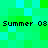 Pixelated green and cyan background with repeated black text 'Summer 08' in two horizontal