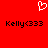 Red background with white pixelated heart symbol above two identical black text strings reading "Kelly<333" in pixelated font.