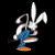 A pixelated animated icon featuring a white rabbit-like character with blue pants and orange feet against a black background, paired with green text reading "Original Icons .com" on a dark green backdrop.