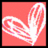 Pixelated heart-shaped icon with white and pink tones on a solid coral background, featuring subtle gradient shading.
