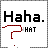 Pixelated icon with 'Haha.' text above a red pixel-art gun pointing at 'HAT' text, all on white background.