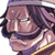 Pixelated static image of a character with dark hair and purple headband, wearing yellow-trimmed clothing against white background.
