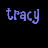 Pixelated text and heart icon on black background with two identical frames showing "tracy" in blue letters and a pink heart below the right frame.
