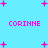 Pixelated cyan background with pink text and star shapes; three instances of 'CORINNE' in uppercase, scattered plus signs and dots.
